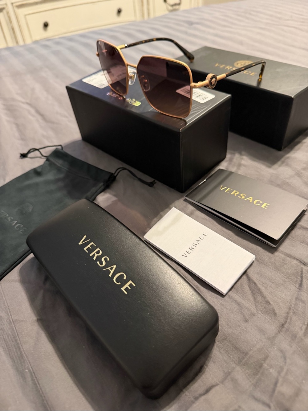 Versace Brown Gradient Lenses with Gold Metal Frame Sunglasses